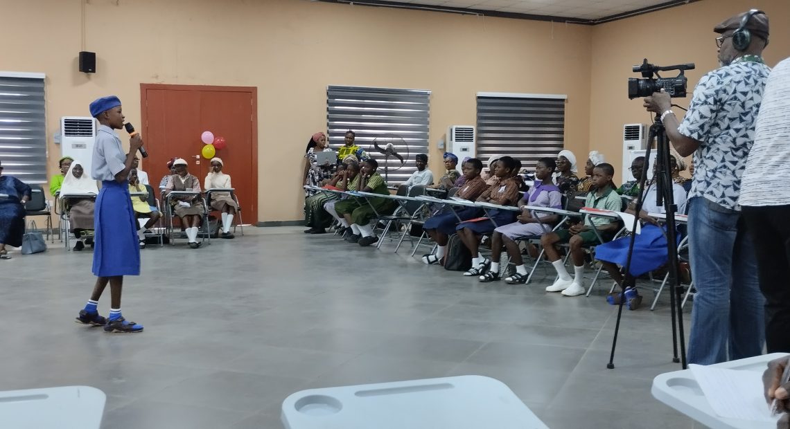 One of the beneficiaries at the capacity-building programme aimed at improving menstrual hygiene management in schools, addressing the gathering.