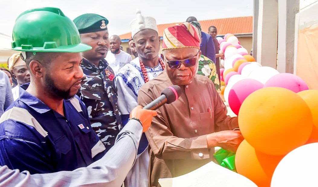 Ondo State Deputy Governor, Olayide Adelami, at the commissioning of Lo Choches Nigeria Limited Palm Oil Processing Plant in Irese, Akure, Ondo State